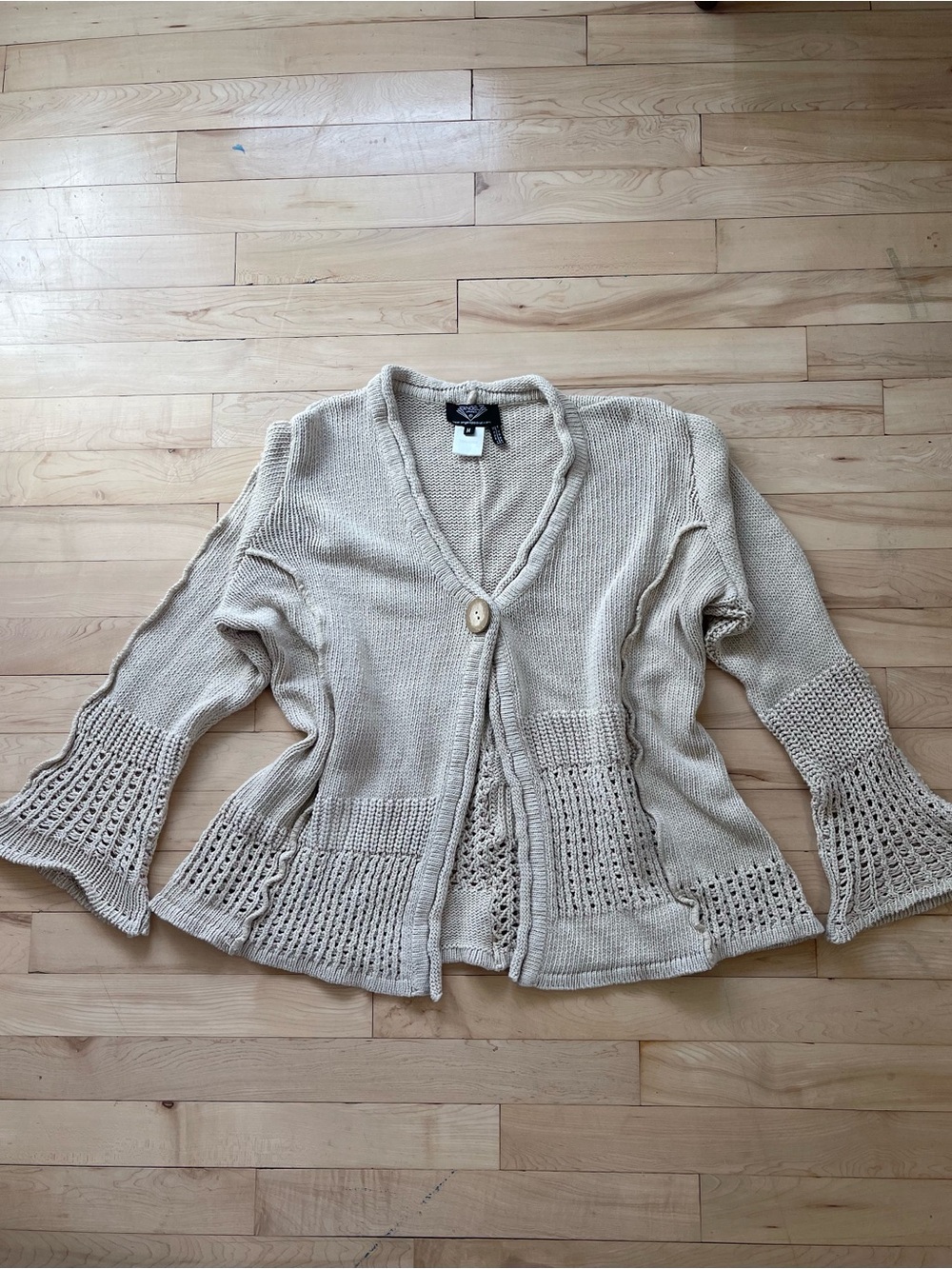 Beige Knit V-Neck Button Sweater Cardigan